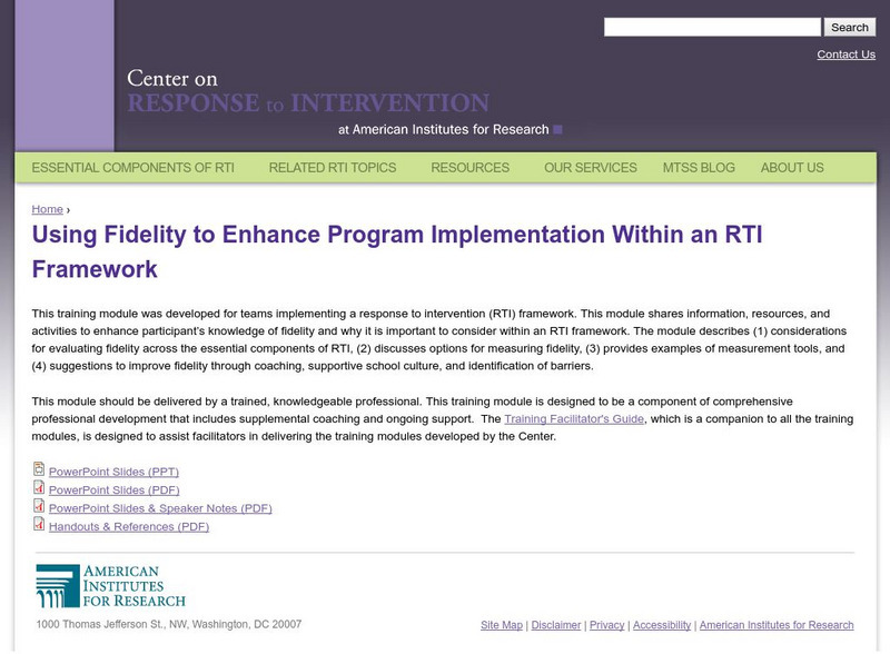 Center on Response to Intervention: Fidelity to Enhance Program Implementation Professional Doc Center on Response to Intervention: Fidelity to Enhance Program Implementation Professional Doc