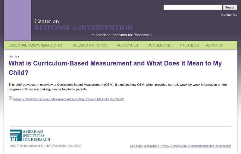 Center on Response to Intervention: Curriculum Based Measurement and My Child Professional Doc Center on Response to Intervention: Curriculum Based Measurement and My Child Professional Doc
