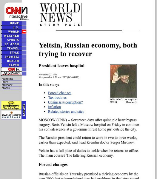 Cnn: Yeltsin, Economy, Both Trying to Recover Article Cnn: Yeltsin, Economy, Both Trying to Recover Article