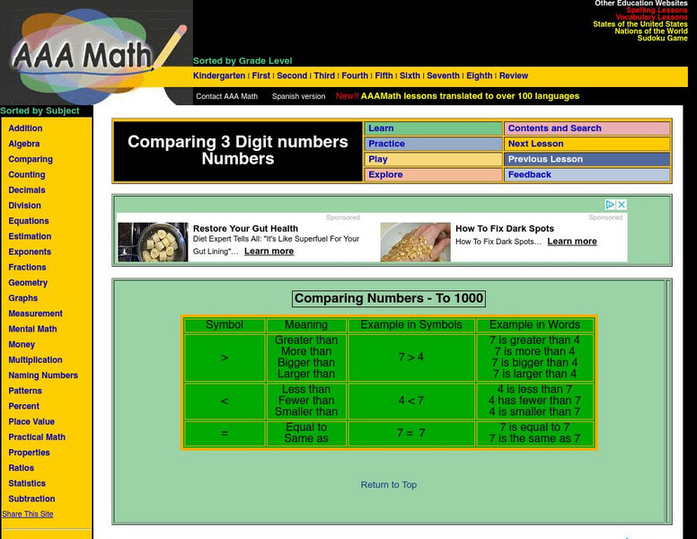 Aaa Math: Comparing 3 Digit Numbers Unit Plan Aaa Math: Comparing 3 Digit Numbers Unit Plan