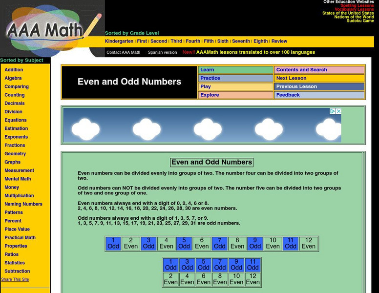 Aaa Math: Even and Odd Numbers Unit Plan Aaa Math: Even and Odd Numbers Unit Plan