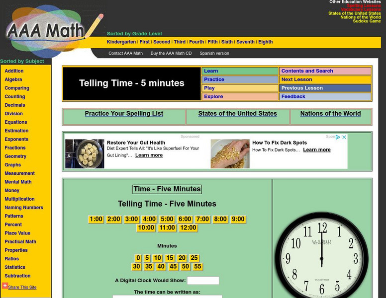 Aaa Math: Telling Time 5 Minutes Unit Plan Aaa Math: Telling Time 5 Minutes Unit Plan