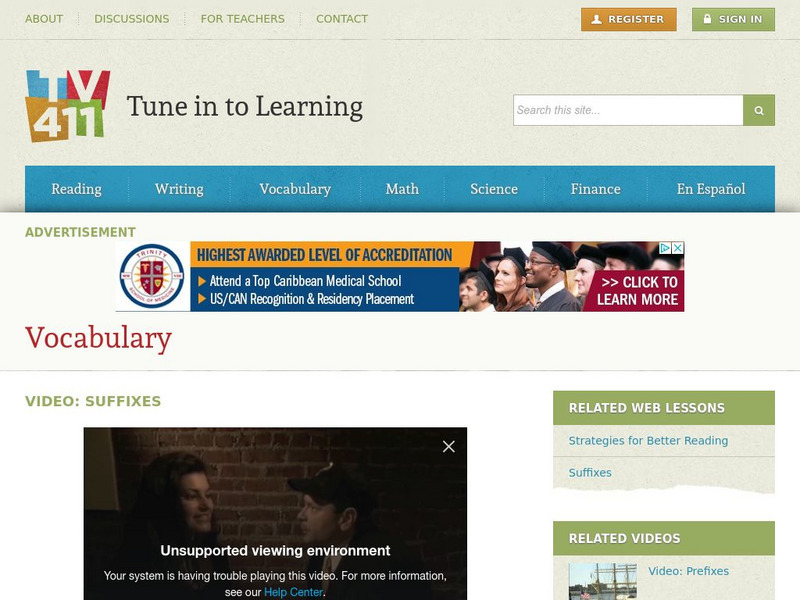 Tv411: Tune in to Learning: Vocabulary: Video: Understanding Suffixes Instructional Video Tv411: Tune in to Learning: Vocabulary: Video: Understanding Suffixes Instructional Video