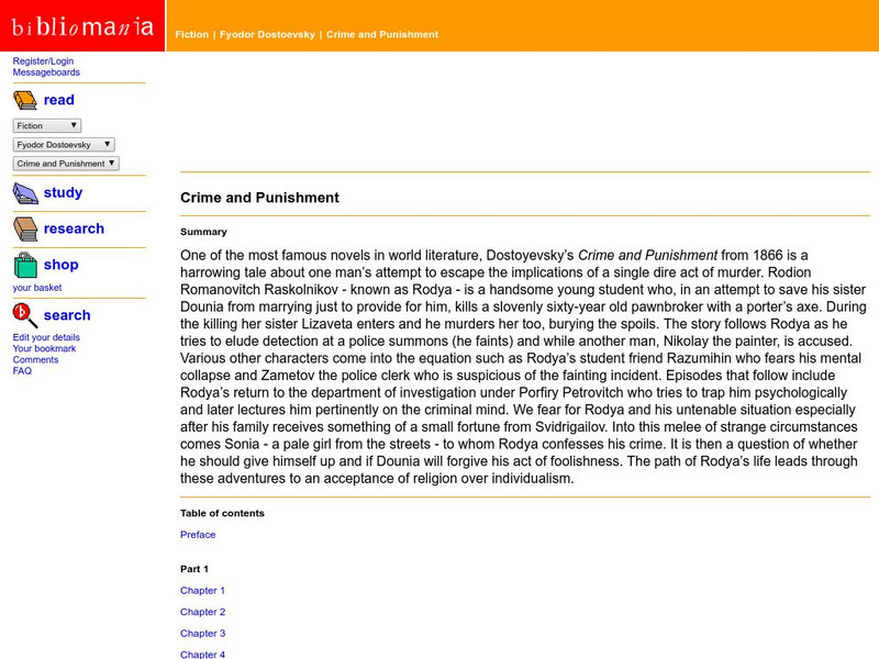 Bibliomania: Fyodor Dostoevsky Crime and Punishment Handout
