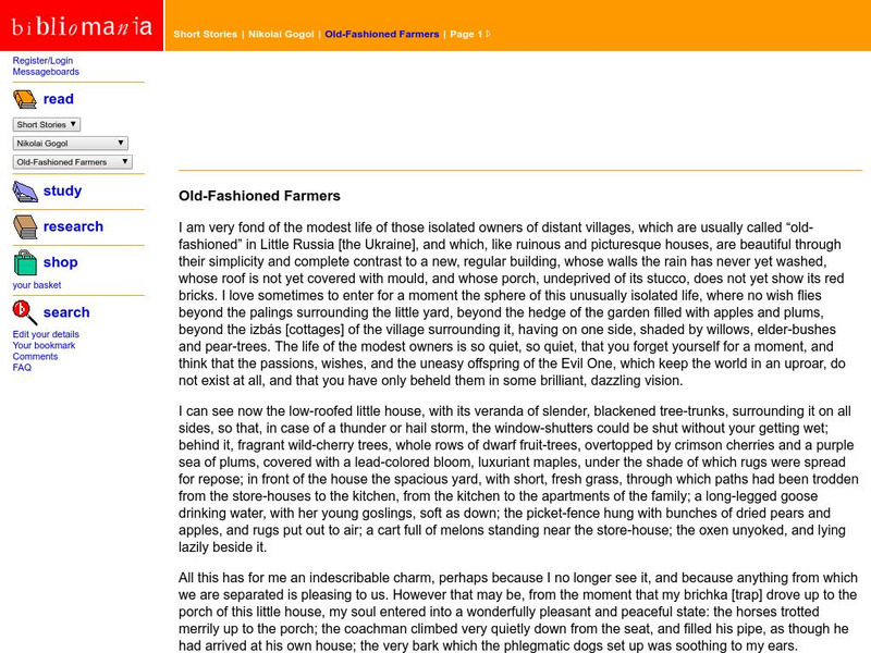 Bibliomania: Nikolai Gogol: Old Fashioned Farmers Handout