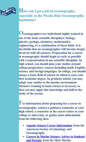 Whoi: Oceanography Careers Handout Whoi: Oceanography Careers Handout