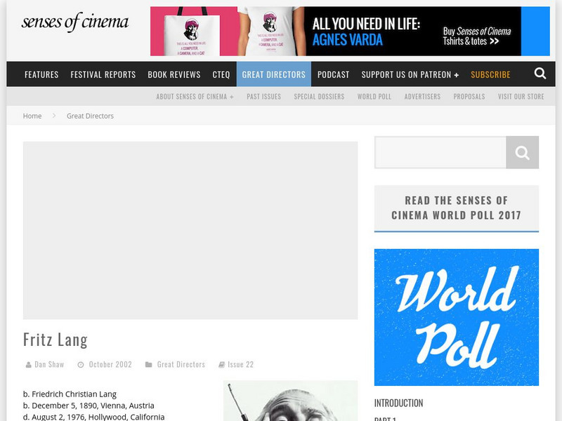 Senses of Cinema: Fritz Lang Article Senses of Cinema: Fritz Lang Article