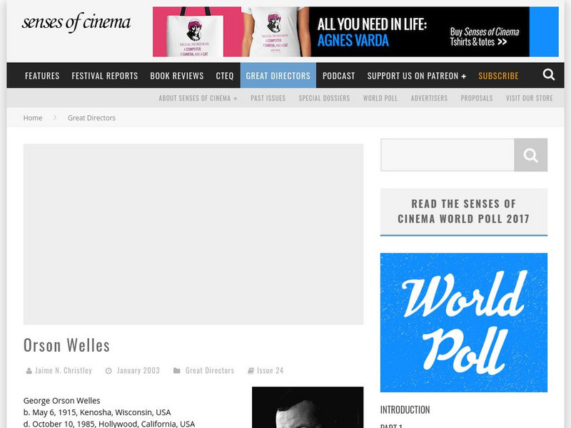 Senses of Cinema: Orson Welles Article Senses of Cinema: Orson Welles Article