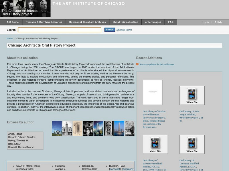 The Collection: Chicago Architects Oral History Project Handout The Collection: Chicago Architects Oral History Project Handout