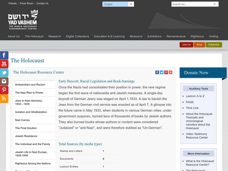 Yad Vashem: The Holocaust Resource Center Early Boycott, Racial Legislation Primary Yad Vashem: The Holocaust Resource Center Early Boycott, Racial Legislation Primary