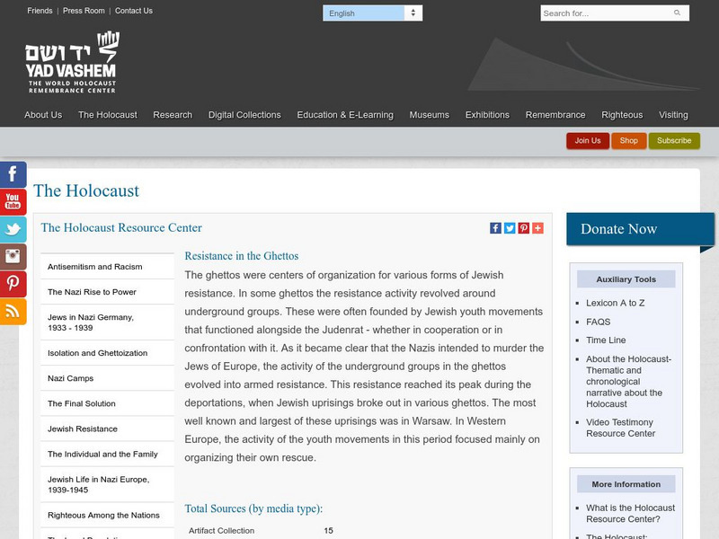 Yad Vashem: The Holocaust Resource Center Resistance in the Ghettos Primary Yad Vashem: The Holocaust Resource Center Resistance in the Ghettos Primary