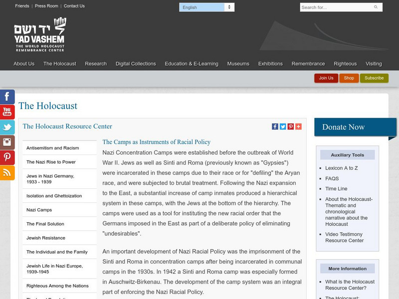 Yad Vashem: The Holocaust Resource Center Camps as Instruments of Racial Policy Primary Yad Vashem: The Holocaust Resource Center Camps as Instruments of Racial Policy Primary