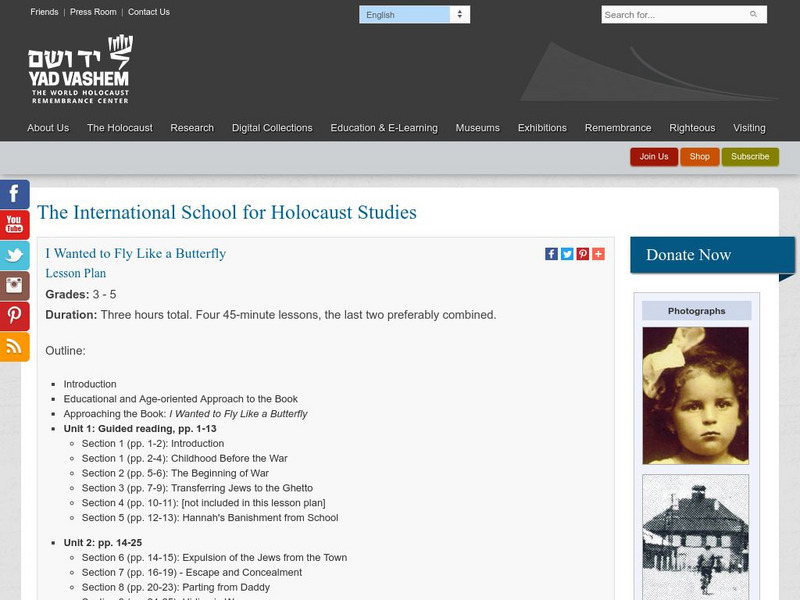 Yad Vashem: I Wanted to Fly Like a Butterfly Lesson Plan Yad Vashem: I Wanted to Fly Like a Butterfly Lesson Plan