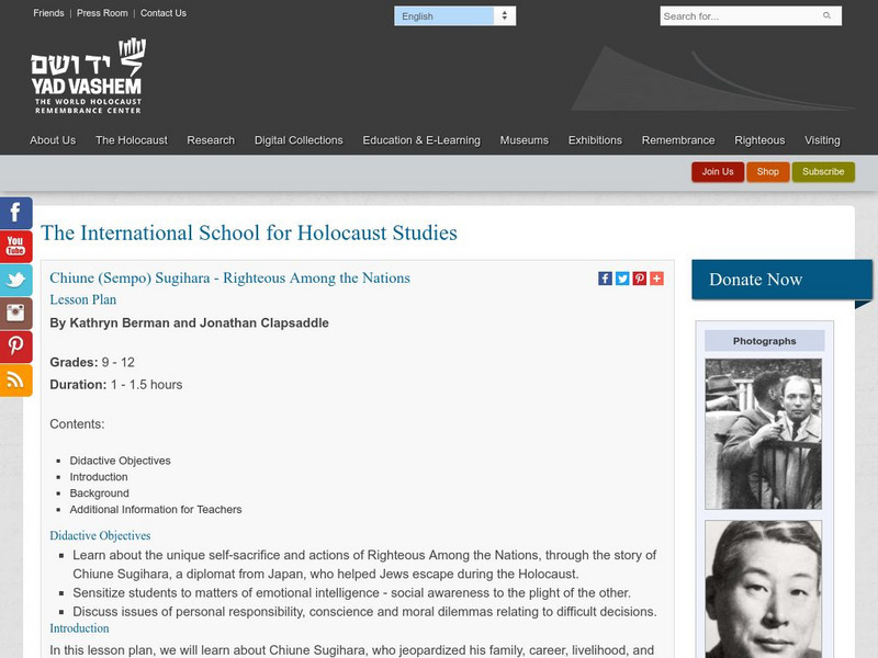 Yad Vashem: Chiune (Sempo) Sugihara Righteous Among Nations Lesson Plan Yad Vashem: Chiune (Sempo) Sugihara Righteous Among Nations Lesson Plan