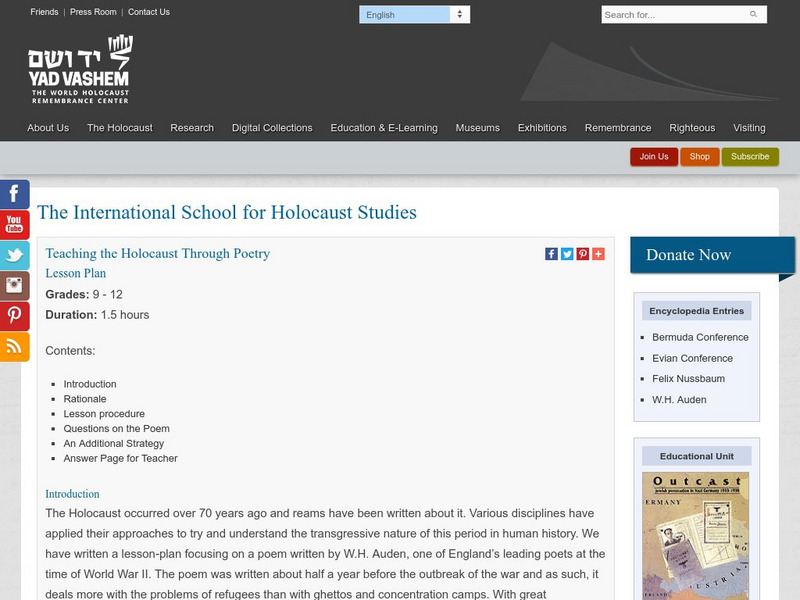 Yad Vashem: Teaching the Holocaust Through Poetry Lesson Plan Yad Vashem: Teaching the Holocaust Through Poetry Lesson Plan