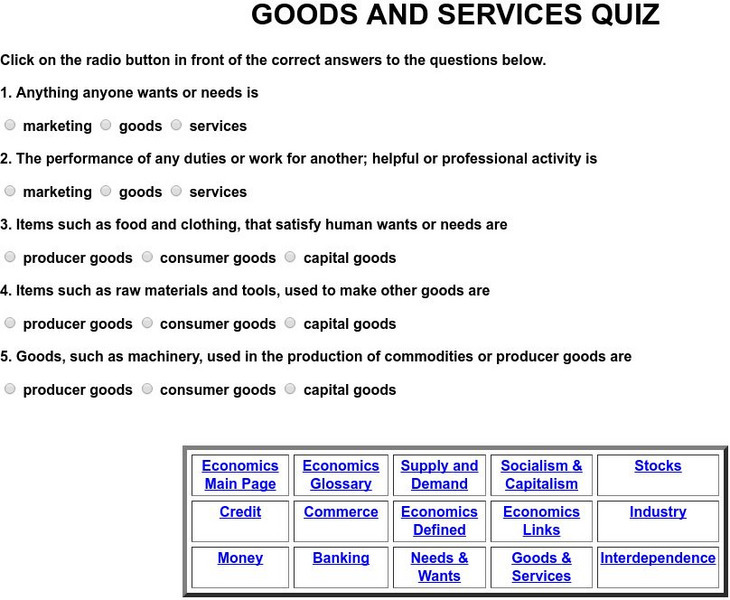 Mcwdn: Goods and Services Quiz Unknown Type Mcwdn: Goods and Services Quiz Unknown Type