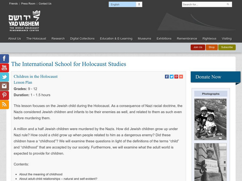 Yad Vashem: Children in the Holocaust Lesson Plan Yad Vashem: Children in the Holocaust Lesson Plan
