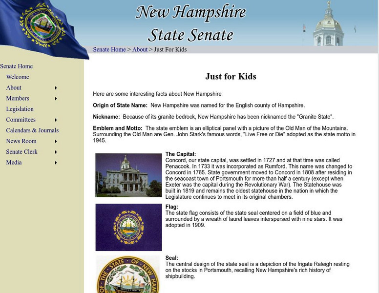 New Hampshire Senate: New Hampshire Senate Page: Just for Kids Handout
