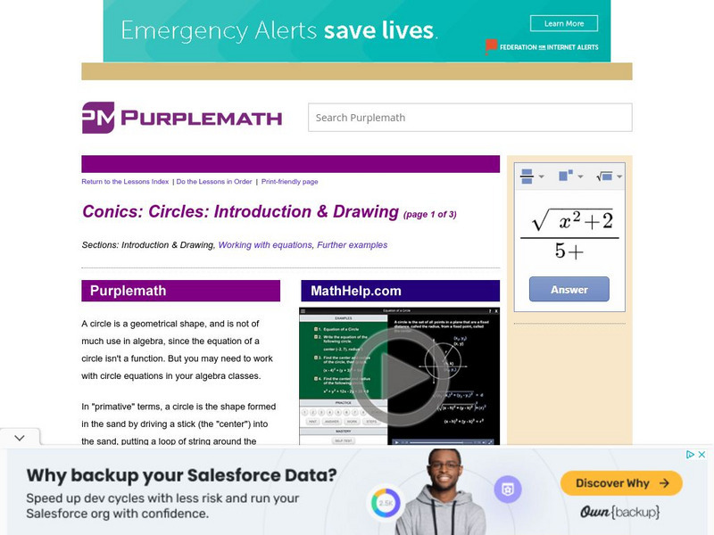 Purplemath: Conics: Circles: Introduction & Drawing Handout