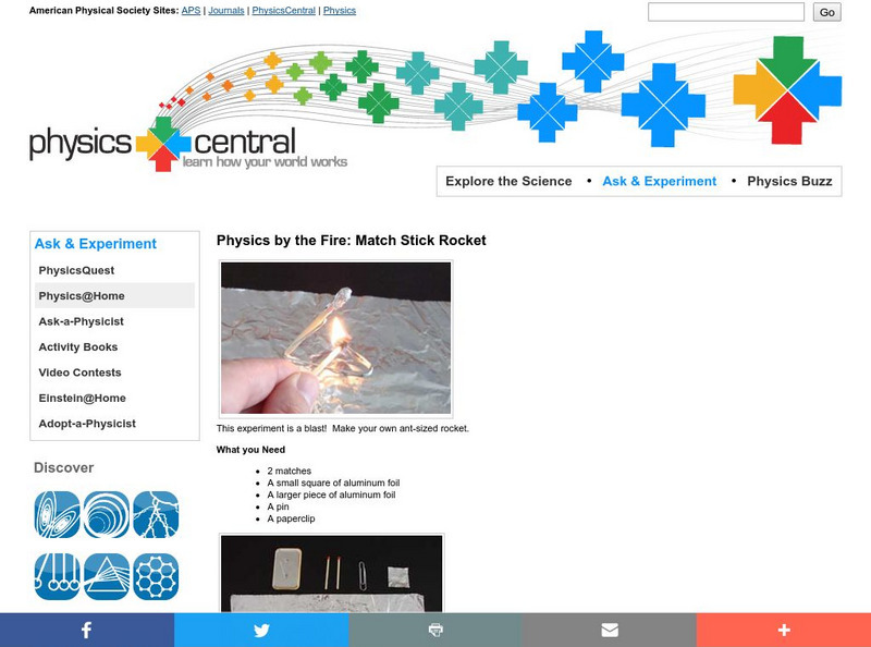 Physics Central: Physics by the Fire: Match Stick Rocket Activity Physics Central: Physics by the Fire: Match Stick Rocket Activity