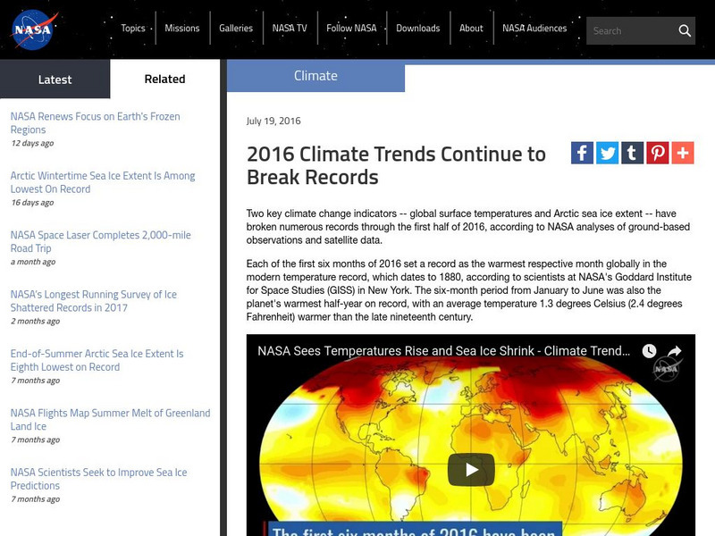 Nasa: 2016 Climate Trends Continue to Break Records Article Nasa: 2016 Climate Trends Continue to Break Records Article