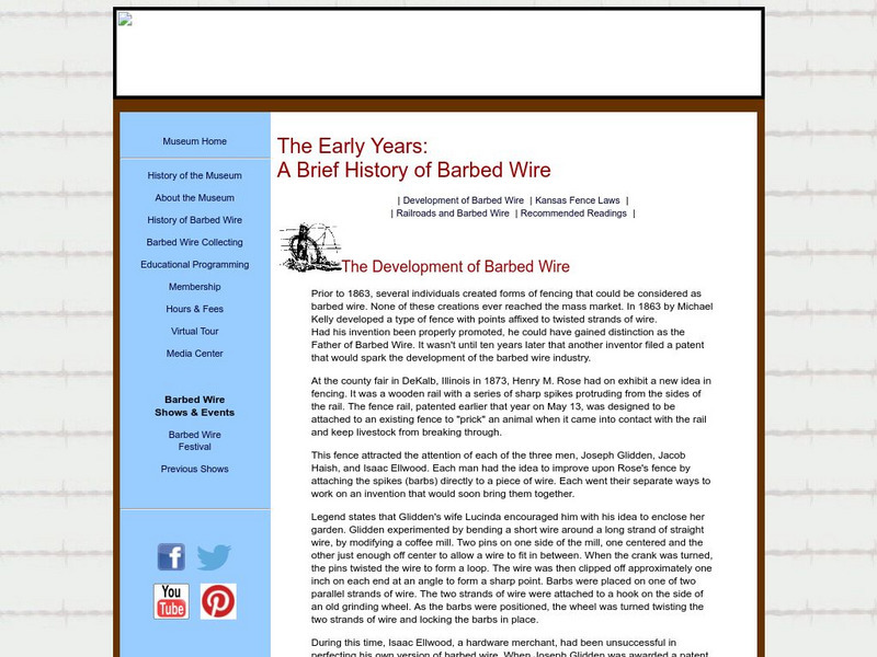 Kansas Barbed Wire Museum: Brief History of Barbed Wire Website Kansas Barbed Wire Museum: Brief History of Barbed Wire Website