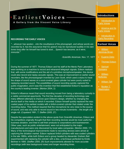 Earliest Voices: Recording the Early Voices Website Earliest Voices: Recording the Early Voices Website