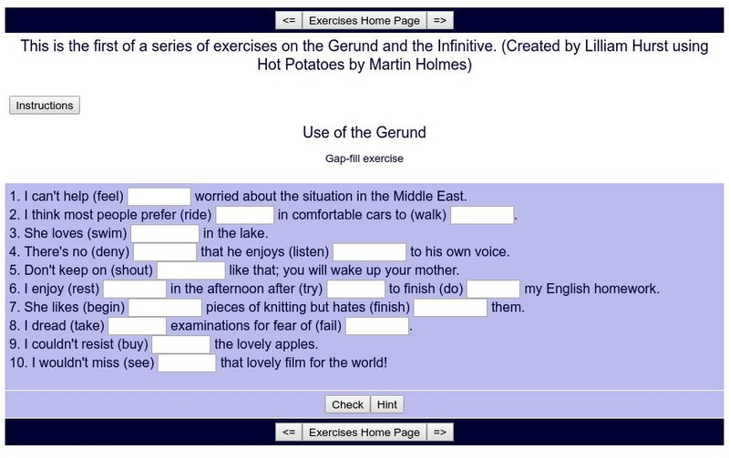 English Exercises Online: Use of the Gerund Unknown Type English Exercises Online: Use of the Gerund Unknown Type
