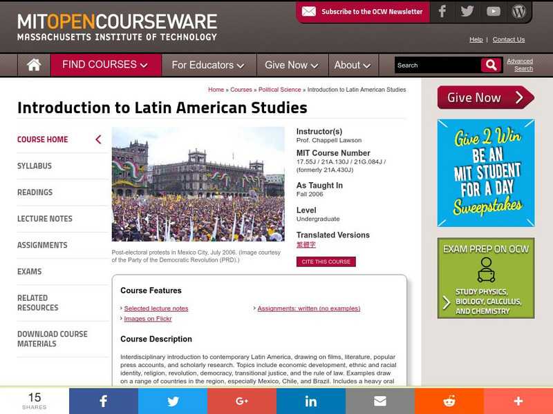 Mit: Open Course Ware: Introduction to Latin American Studies Online Course Mit: Open Course Ware: Introduction to Latin American Studies Online Course