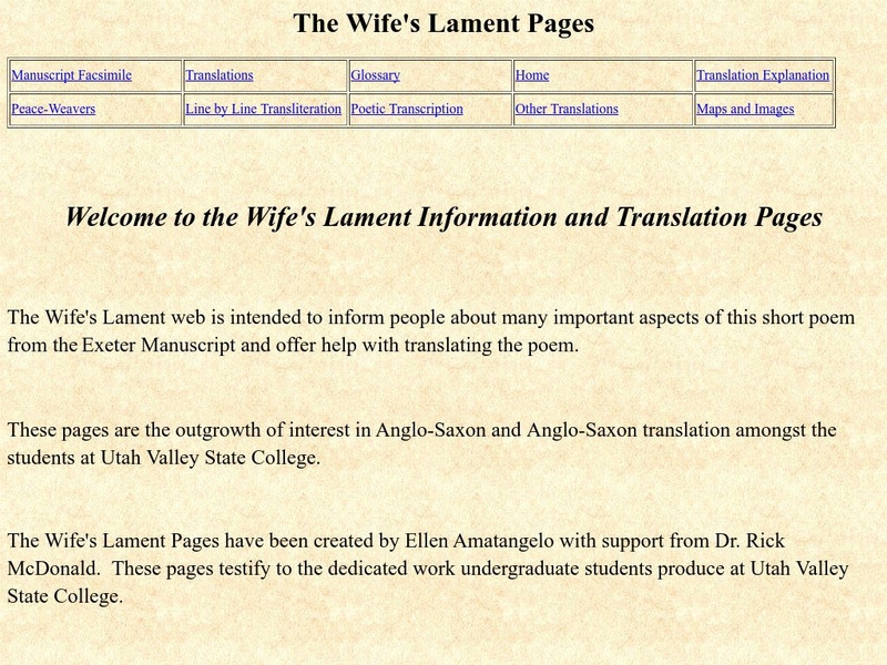 Utah Valley State College: Dr. Rick Mc Donald: The Wife's Lament Pages Primary Utah Valley State College: Dr. Rick Mc Donald: The Wife's Lament Pages Primary