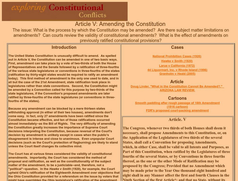 Exploring Constitutional Conflicts: Article V: Amending the Constitution Website Exploring Constitutional Conflicts: Article V: Amending the Constitution Website