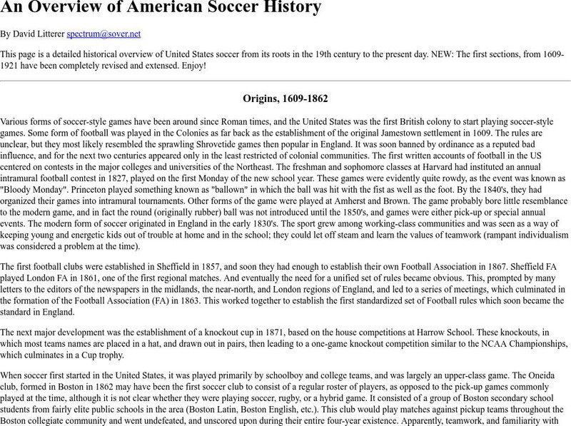 An Overview of American Soccer History Activity