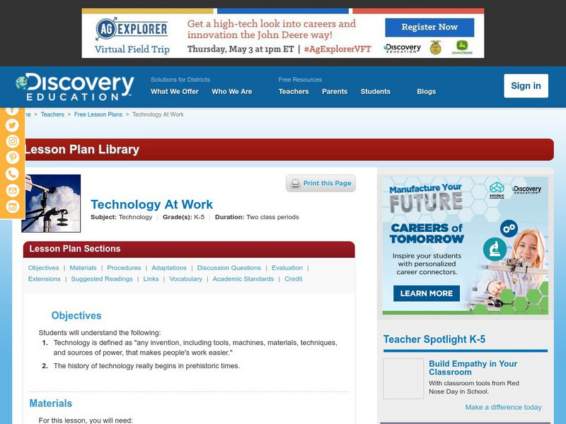 Discovery Education: Technology at Work Lesson Plan Discovery Education: Technology at Work Lesson Plan