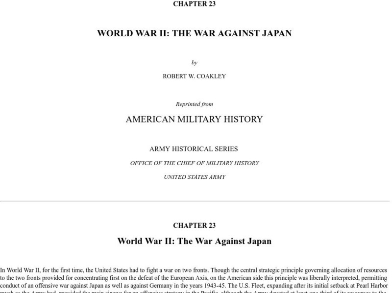 U.s. Army Center of Military History: World War Ii: The War Against Japan Primary U.s. Army Center of Military History: World War Ii: The War Against Japan Primary