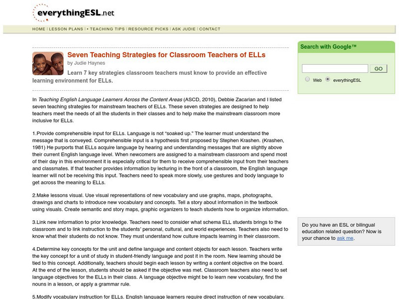 Everything esl.net: Seven Teaching Strategies for Teaching El Ls Article Everything esl.net: Seven Teaching Strategies for Teaching El Ls Article