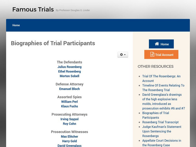 Famous Trials: Rosenberg Trial: Biographies of Trial Participants Handout Famous Trials: Rosenberg Trial: Biographies of Trial Participants Handout