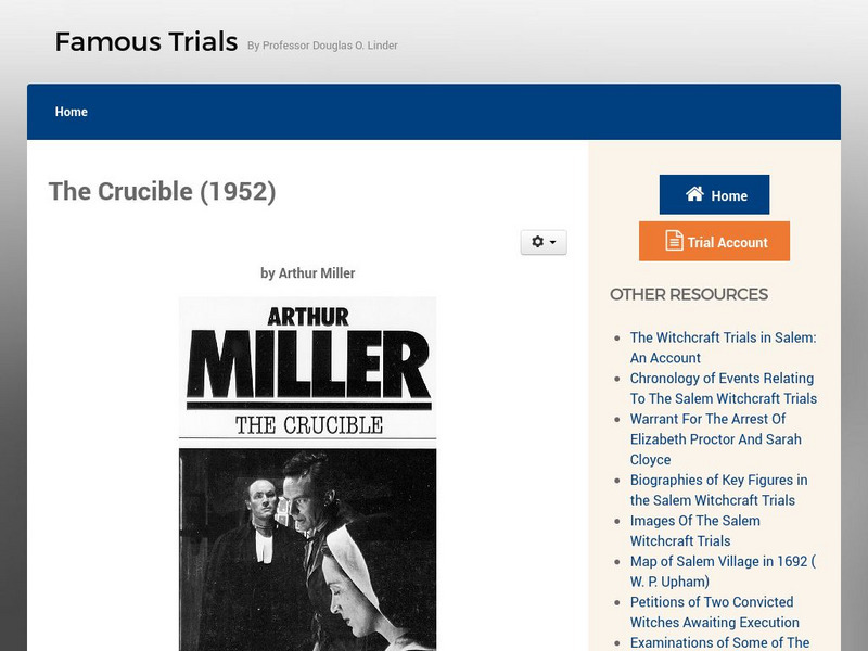 Famous Trials: "The Crucible" by Arthur Miller (1952) Handout Famous Trials: "The Crucible" by Arthur Miller (1952) Handout