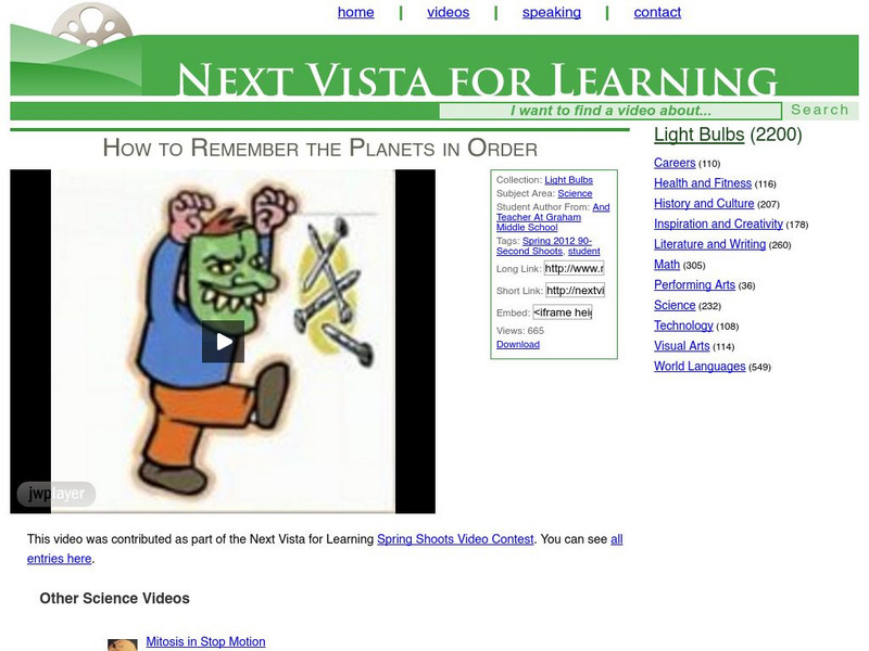 Next Vista for Learning: How to Remember the Planets in Order Instructional Video Next Vista for Learning: How to Remember the Planets in Order Instructional Video