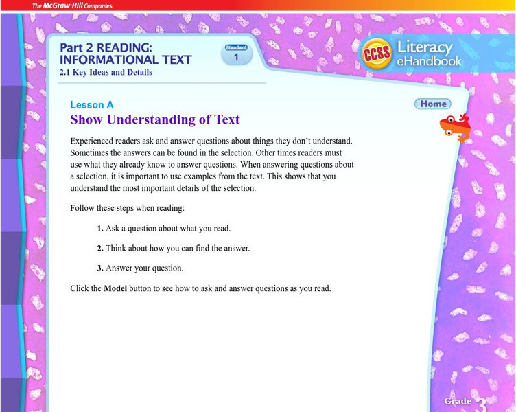 Mc Graw Hill: Part 2 Reading: Informational Text: Show Understanding of Text Activity