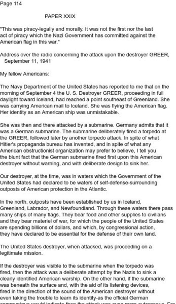 Ibiblio: Ww Ii Resources: Shoot on Sight Speech Regarding Attack on Uss Greer Primary Ibiblio: Ww Ii Resources: Shoot on Sight Speech Regarding Attack on Uss Greer Primary