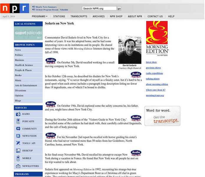 Npr: Sedaris on New York Audio Npr: Sedaris on New York Audio