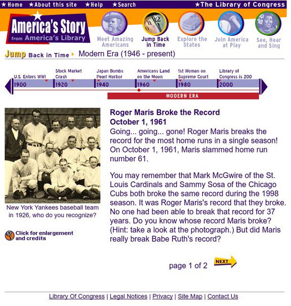 Loc: America's Story: Roger Maris Broke the Record Website Loc: America's Story: Roger Maris Broke the Record Website