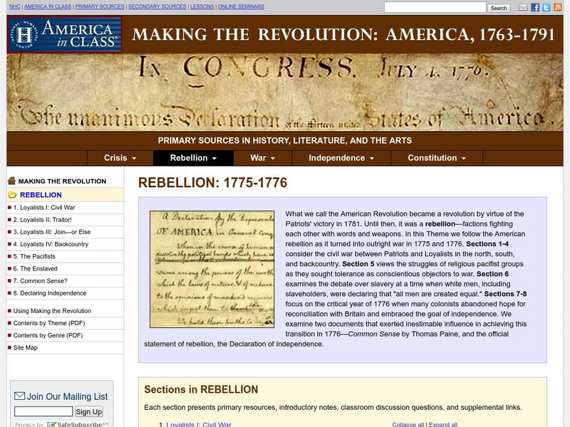 National Humanities Center: America in Class: Making the Revolution: Rebellion: 1775 1776 Primary