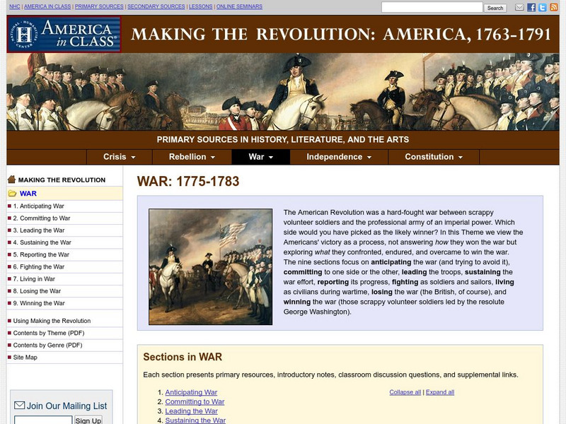 National Humanities Center: America in Class: Making the Revolution: War, 1775 1783 Primary National Humanities Center: America in Class: Making the Revolution: War, 1775 1783 Primary