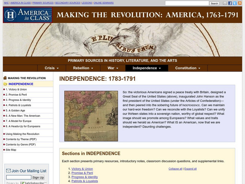 National Humanities Center: America in Class: Making the Revolution: Independence: 1783 1791 Primary National Humanities Center: America in Class: Making the Revolution: Independence: 1783 1791 Primary