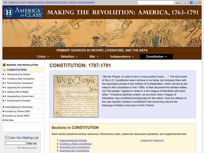 National Humanities Center: America in Class: Making of a Revolution: Constitution, 1787 1791 Primary National Humanities Center: America in Class: Making of a Revolution: Constitution, 1787 1791 Primary