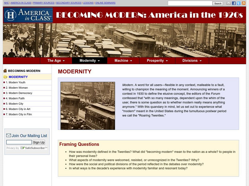 National Humanities Center: America in Class: Becoming Modern: America in the 1920s: Modernity Primary National Humanities Center: America in Class: Becoming Modern: America in the 1920s: Modernity Primary
