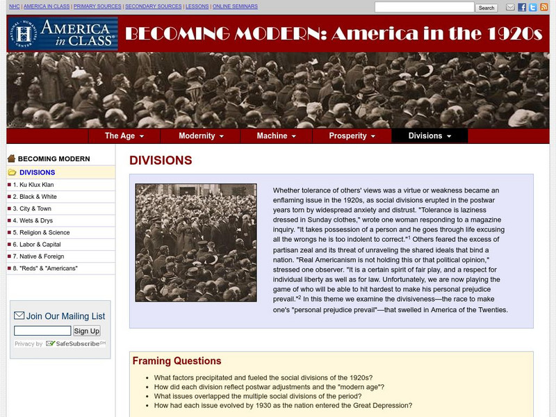 National Humanities Center: America in Class: Becoming Modern: America in the 1920s: Divisions Primary National Humanities Center: America in Class: Becoming Modern: America in the 1920s: Divisions Primary