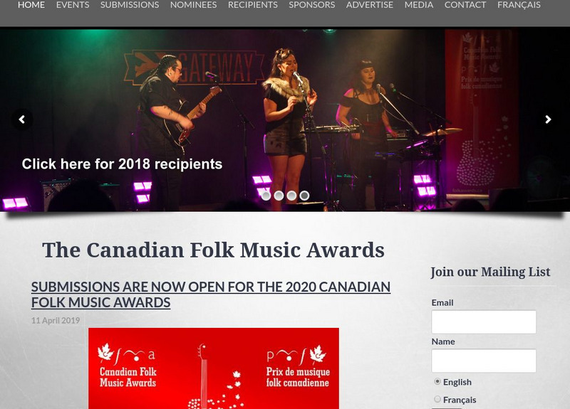 Canadian Folk Music Awards Website