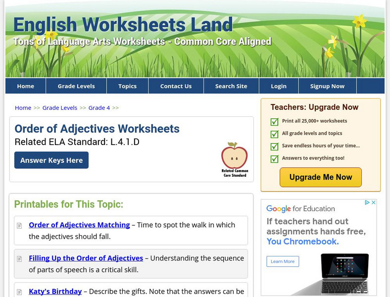 English Worksheets Land: Order of Adjectives Worksheets Unknown Type English Worksheets Land: Order of Adjectives Worksheets Unknown Type